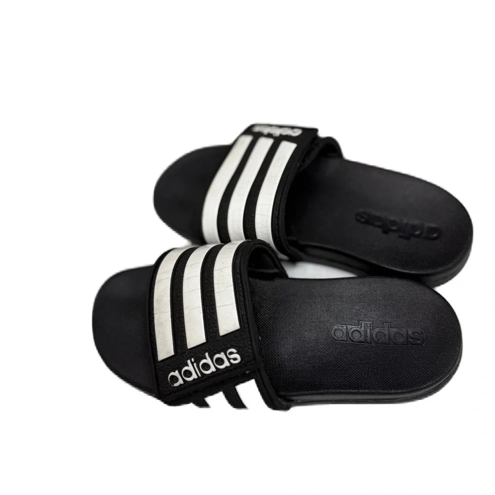 Adidas Black and White Striped Slides